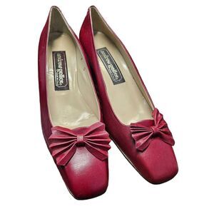 Andrew Geller Red Leather Bow Tie Pumps sz 8 Vintage Made in Italy